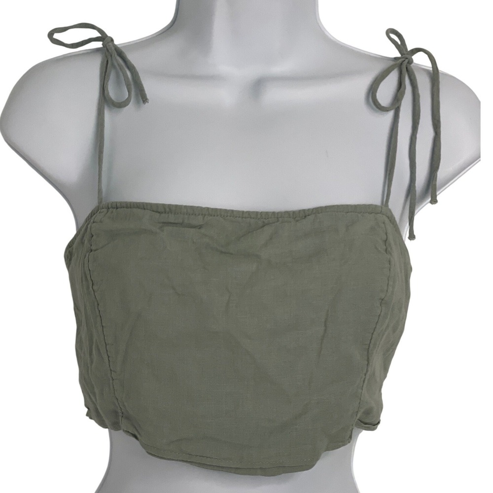 Abercrombie & Fitch Women Crop Top Tie Shoulder Smocked Linen S Boho Cottagecore